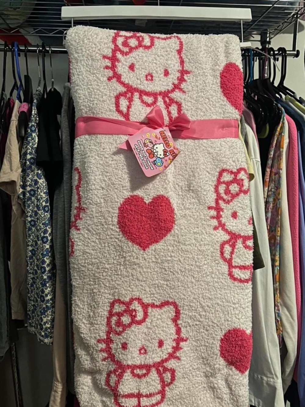 Hello Kitty White and Hot Pink Heart Plush Throw